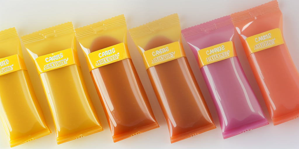 candy coated caramels in a yellow package