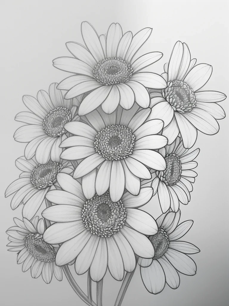 A Beautiful Bouquet of Delicate Daisies Illustrated in Pencil Sketch Format