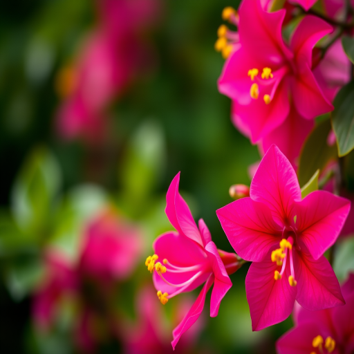 macro shot of vibrant bougainvillea flowers against a blurred green background, f/2.8 aperture, 50mm lens, ISO 100, natural lighting, DSLR camera, shallow depth of field
