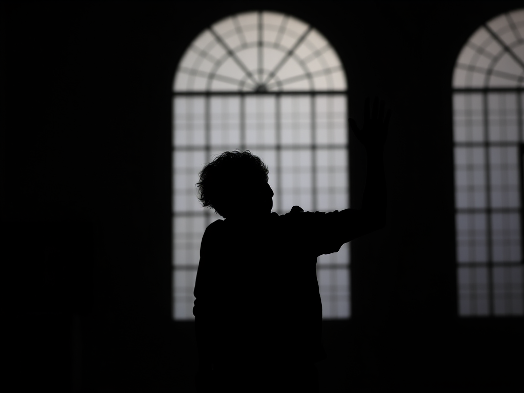 Generate a high-resolution black silhouette of a person in a dynamic pose, captured with a Canon EOS R5 at 50mm, f/1.8, ISO 100, with a shallow depth of field and soft focus background to enhance the subject.