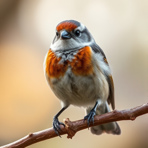 Capture a close-up of a bird perched on a branch, with a shallow depth of field to blur the background, using a Canon EOS R5, 100mm f/2.8 macro lens, aperture f/2.8, shutter speed 1/1000 sec, ISO 200, natural lighting.