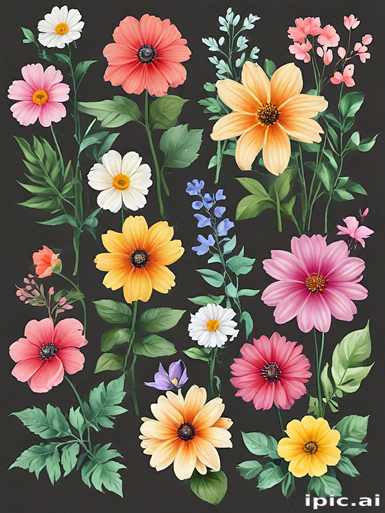 Colorful Floral Arrangement Featuring Various Blossoms Against a Dark ...