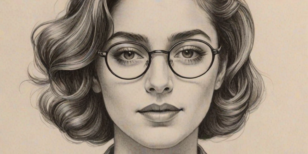 Ravishing Lorenza Izzo, pencil sketch, portrait of Radiant woman 1928s in glasses, hair style beatnik, outline, clear lines, fine lines, 8k
