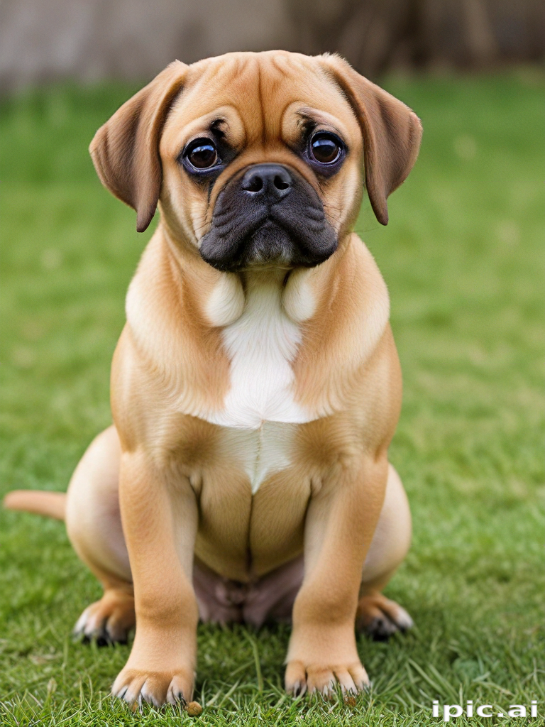 A Cute and Playful Puppy Sitting on Green Grass in the Sunlight.