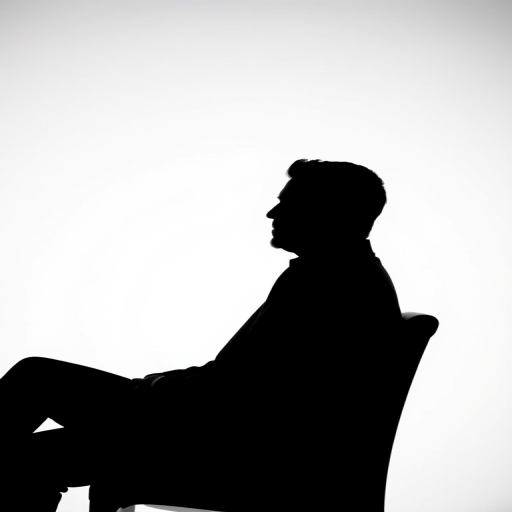Create a high-contrast silhouette of a seated man in a suit against a white background, using a Canon EOS R5, 35mm lens, f/2.8 aperture, 1/125s shutter speed, ISO 100, captured in portrait view with soft lighting to emphasize the silhouette.