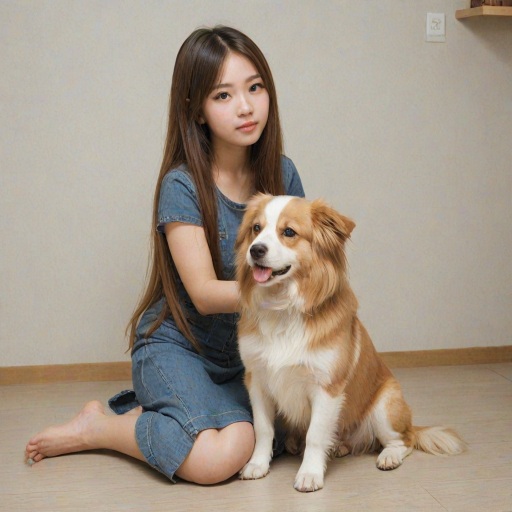 1girl, aug_flat,  flat, a cute dog.,long hair.<lora:flat-v2-000004:1>