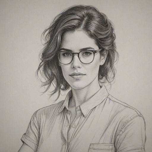 Fascinating Karla Souza, pencil sketch, portrait of Wonderful woman 1980s in glasses, hair style beatnik, outline, clear lines, fine lines, 8k