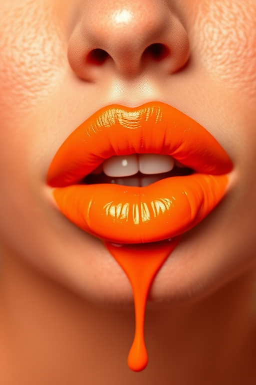 Bright tangerine lip ink "Citrus Splash" with semi-matte finish and vitamin C-infused formula, suitable for tropical-inspired makeup and energetic looks, long-wearing stain effect