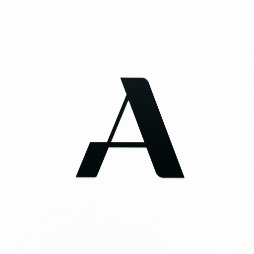 Create a high-resolution minimalist logo design featuring a stylized letter "A" in a modern font, using a monochrome color palette with a white background, captured with a Canon EOS R5, aperture f/2.8, shutter speed 1/100s, ISO 100, in a flat lay view, emphasizing a clean and crisp aesthetic.