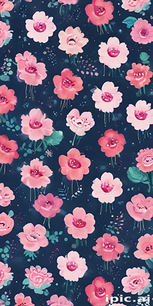 Vibrant Floral Pattern Featuring Various Pink Flowers on a Dark Background