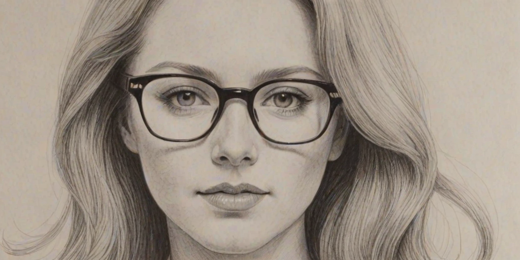 Magnificent Molly C. Quinn, pencil sketch, portrait of Captivating woman 1968s in glasses, hair style beatnik, outline, clear lines, fine lines, 8k