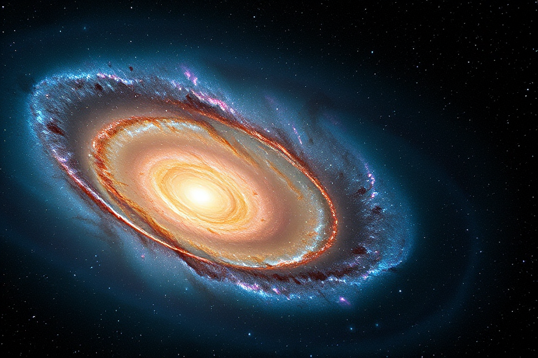 A vibrant and detailed image of a swirling galaxy with a bright core and surrounding colorful nebulae in deep space, captured at night with a Canon EOS R5 using a 50mm lens, f/1.8 aperture, ISO 800, 30-second exposure, shot in astrophotography style for enhanced clarity and depth.