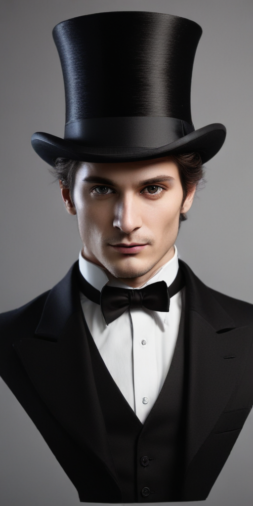Elegant Young Man in Classic Tuxedo and Tall Black Top Hat