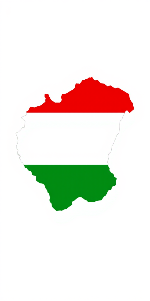 Create a high-resolution image of the outline of Hungary with a red top, white middle, and green bottom, captured with a DSLR camera at f/8 aperture, ISO 100, using a wide-angle lens at 24mm, natural light, and a slightly elevated perspective to enhance clarity and contrast.