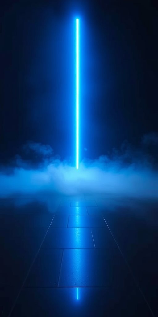 Create a futuristic scene of a glowing blue beam of light emanating from a dark void, with a sleek, reflective floor and mist surrounding the beam, captured with a DSLR camera at f/2.8, ISO 200, 1/60 sec, in landscape orientation, using a wide-angle lens for depth.