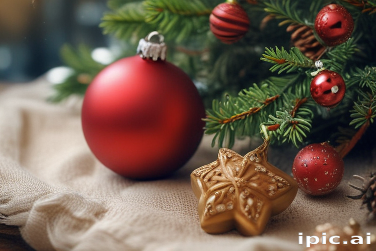 Festive Christmas Decorations Featuring a Red Ornament and Golden Star