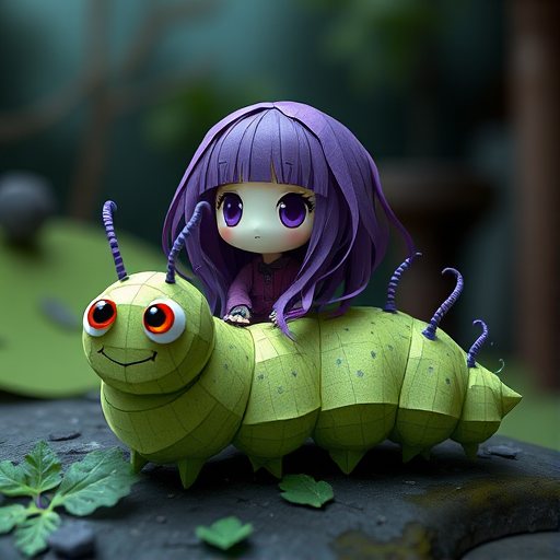paperlarva, 1girl, purple hair, gothic,