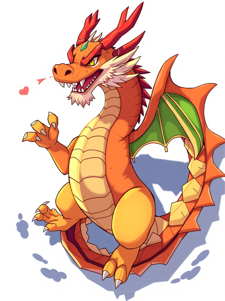 high-resolution illustration of a stylized dragon, vibrant colors, dynamic pose, 50mm lens, aperture f/2.8, ISO 100, DSLR camera, top-down view, digital art style