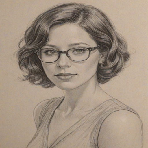 Stunning Jackie Tohn, pencil sketch, portrait of Appealing woman 1931s in glasses, hair style beatnik, outline, clear lines, fine lines, 8k
