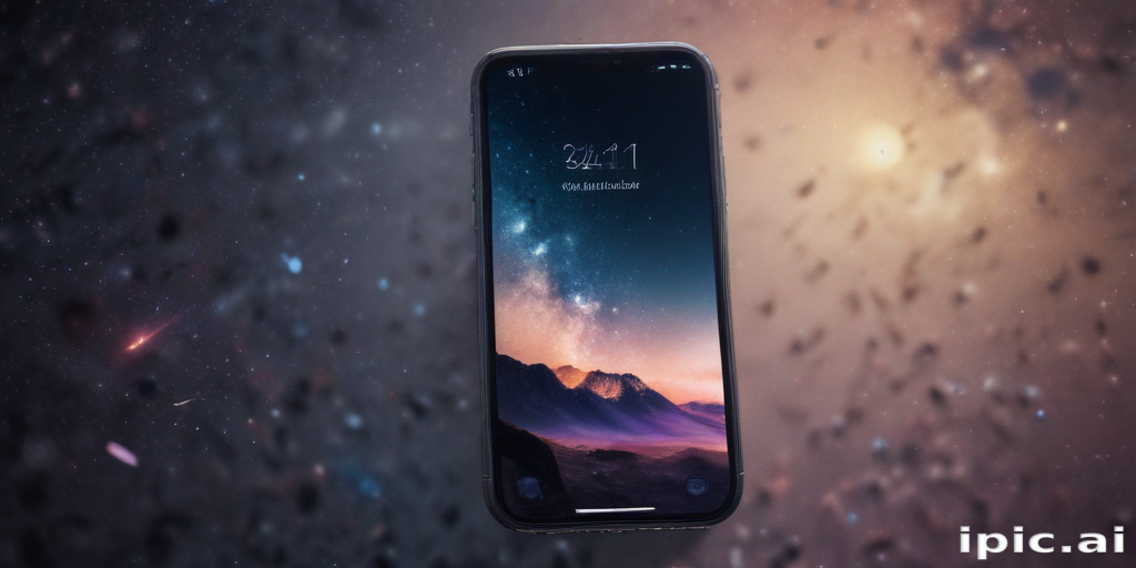 Smartphone Displaying Cosmic Landscape with Stars and Mountains in ...