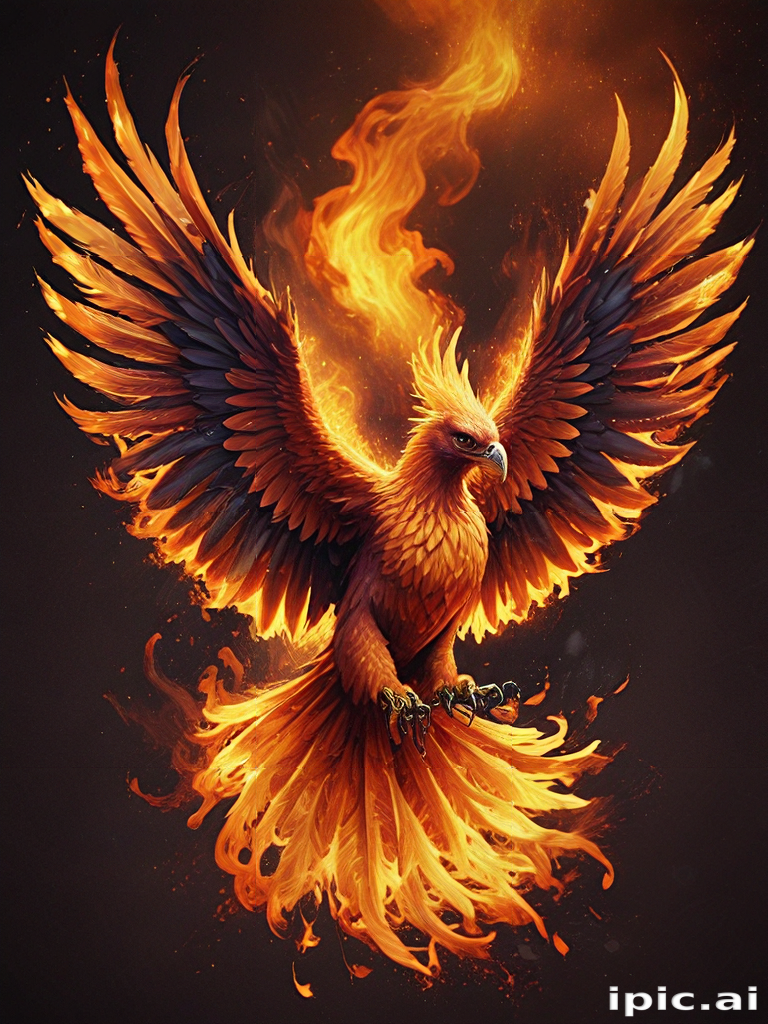 Majestic Phoenix Rising from Flames, Symbolizing Rebirth and Transformation