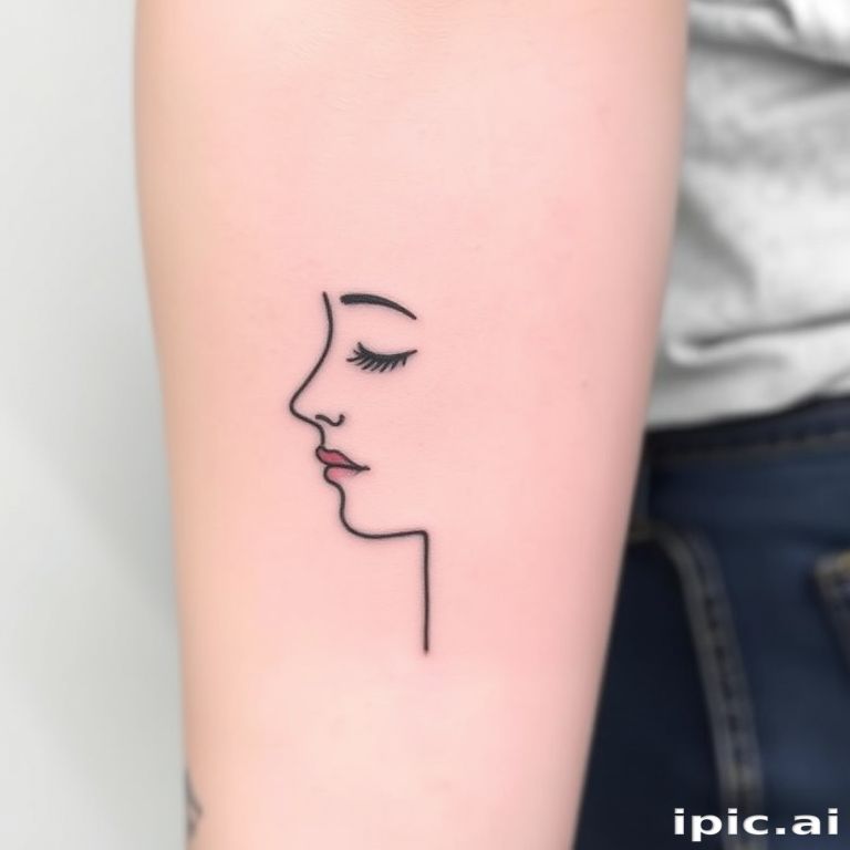 Minimalist line art tattoo illustrating a continuous one-line drawing of a face profile, emphasizing simplicity and negative space, named "Whisper of Lines"