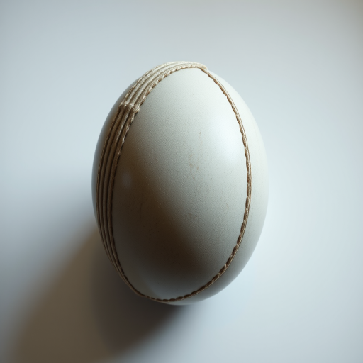 Generate a highly detailed 3D render of a cricket ball, with realistic textures and lighting, shot using a Canon EOS R5, aperture f/8, ISO 100, at a 50mm lens, top-down view, soft diffused lighting to enhance shadows and highlights.