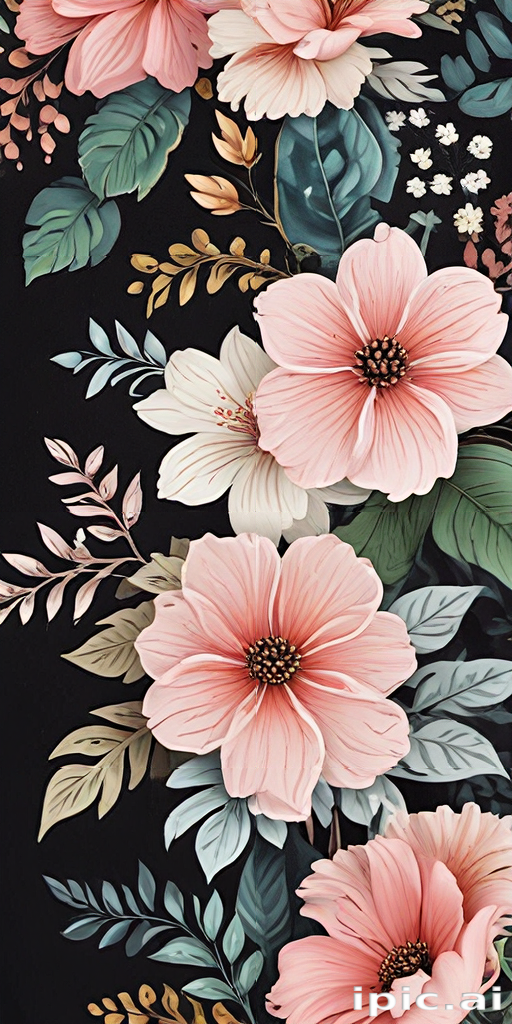 Elegant Floral Design Featuring Vibrant Pink and White Flowers on Black ...