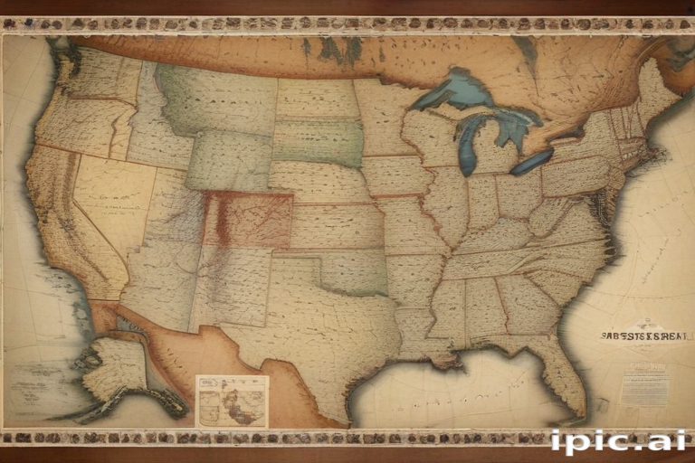 Antique Map of the United States Highlighting Historical Boundaries and