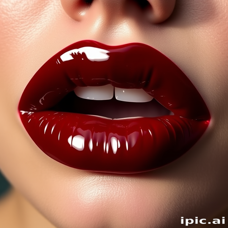 Striking black cherry lips boast a glossy vinyl finish, exuding mystery and allure with their deep, rich color and reflective surface