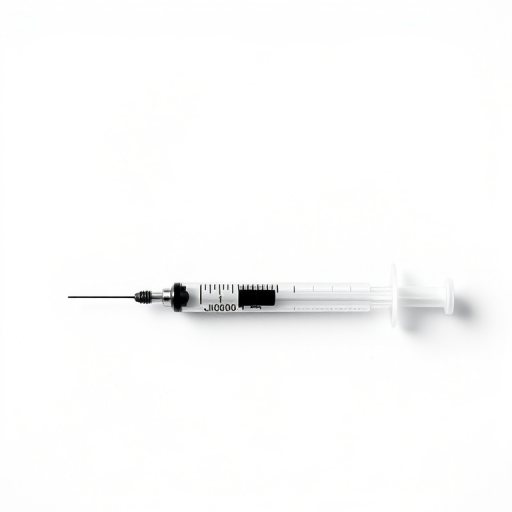 Create a high-resolution image of a black silhouette of a syringe next to a vaccine vial on a white background, shot with a DSLR camera at f/4.0 aperture, ISO 100, 50mm lens, and in a flat lay style for enhanced clarity and detail.