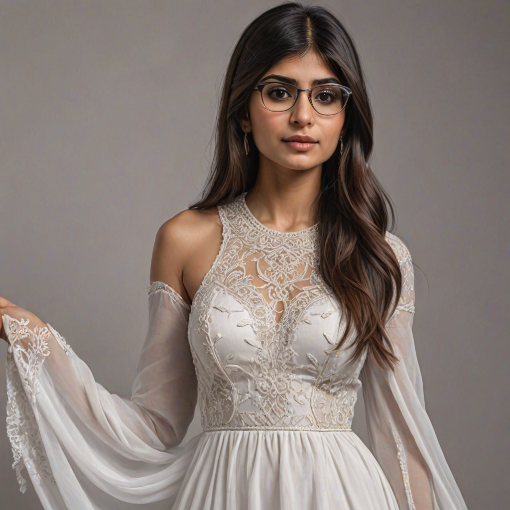 mia khalifa, digital painting,  digital illustration,  stunning girl, make up , white silk dress extreme detail,  digital art,  4k,  ultra hd