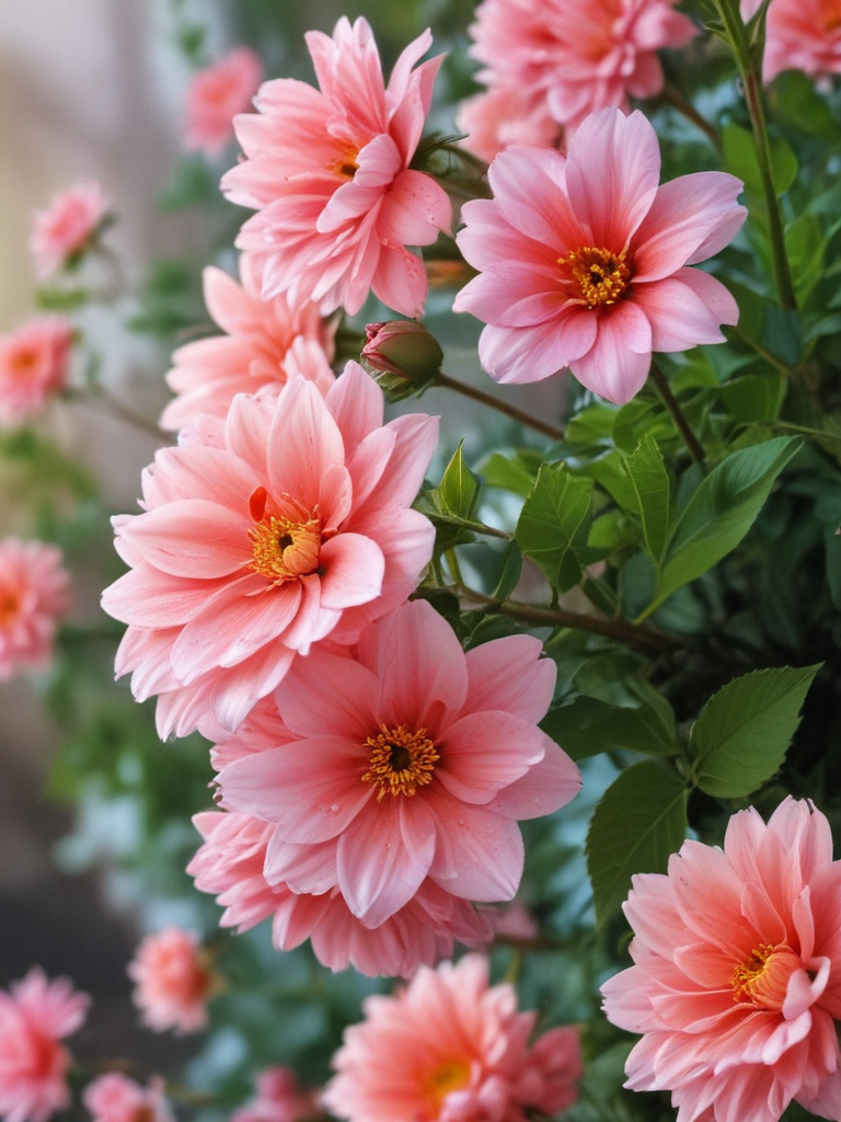 Beautiful Pink Flowers Blooming in a Lush Green Garden Setting