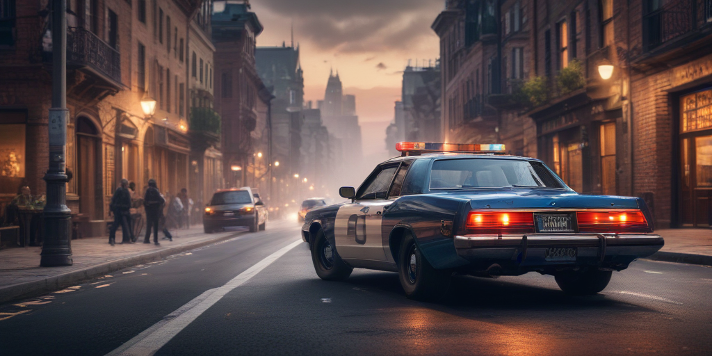 Classic Police Car Parked on a Foggy Street at Dusk
