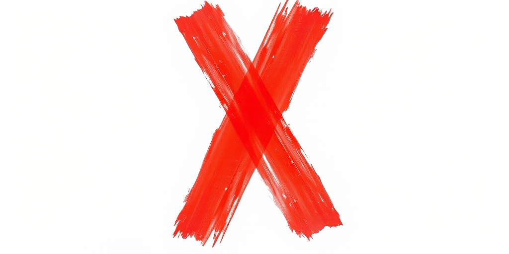 Create a high-resolution image of a bold red brushstroke forming an "X" shape on a white background, shot with a DSLR camera at f/2.8, 50mm lens, with soft lighting and a slightly overhead angle to enhance depth and texture.