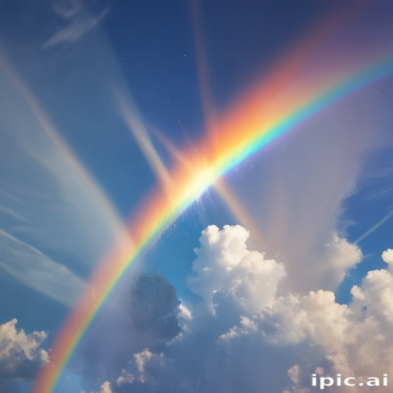 A Stunning Rainbow Arching Across a Bright Sky Filled with Clouds.