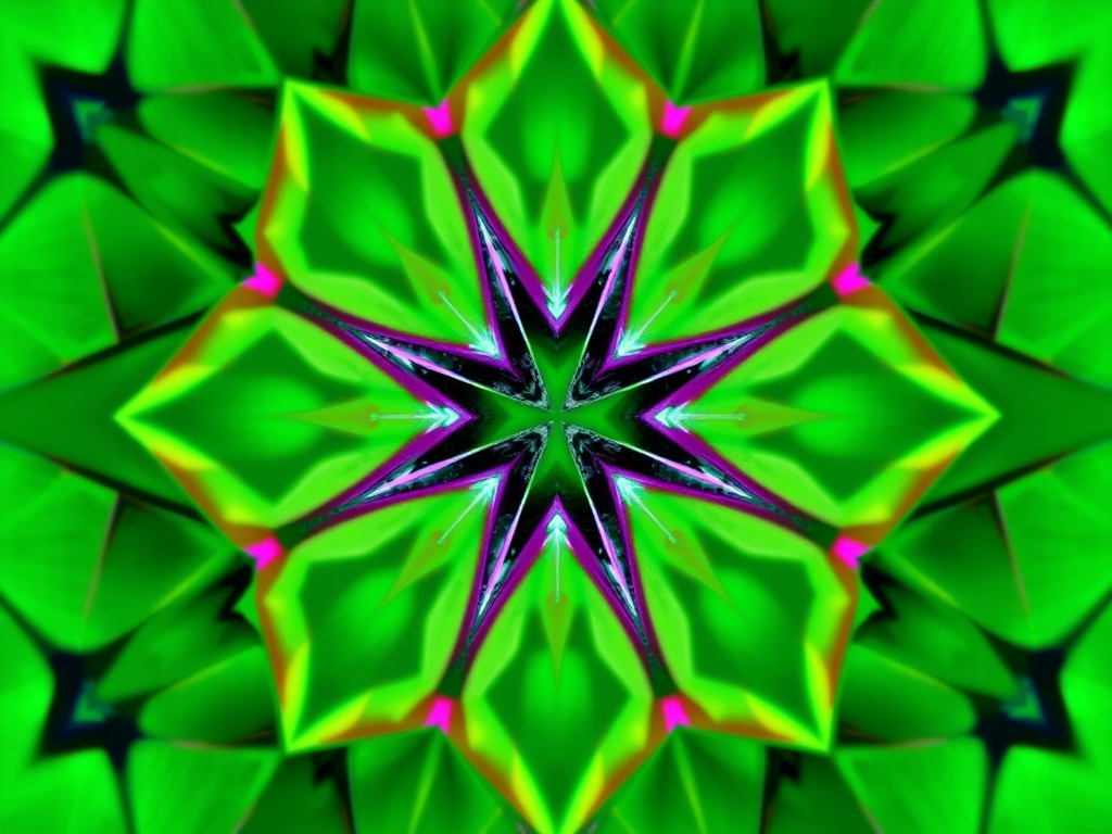 Generate a vibrant abstract green geometric pattern with triangular shapes, captured using a DSLR camera at f/8, ISO 100, 1/125s, with a macro lens, in a soft focus style.
