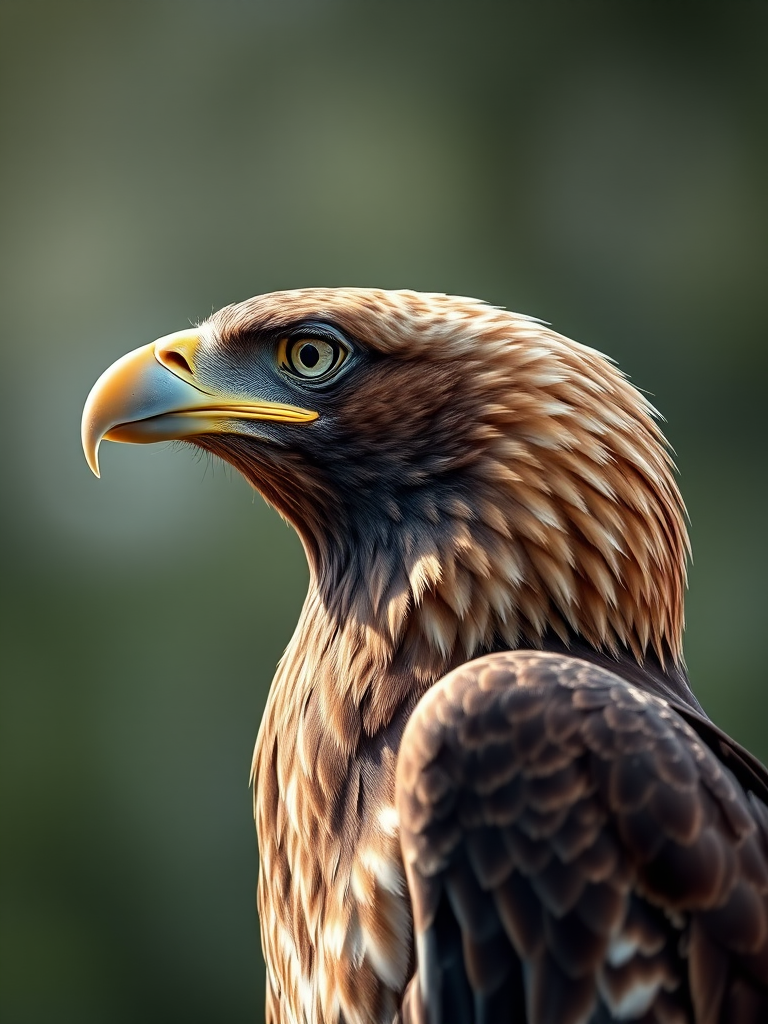 Capture a close-up shot of an eagle in profile, using a Canon EOS 5D Mark IV, aperture f/2.8, ISO 200, shutter speed 1/500s, natural light, shallow depth of field for a blurred background.