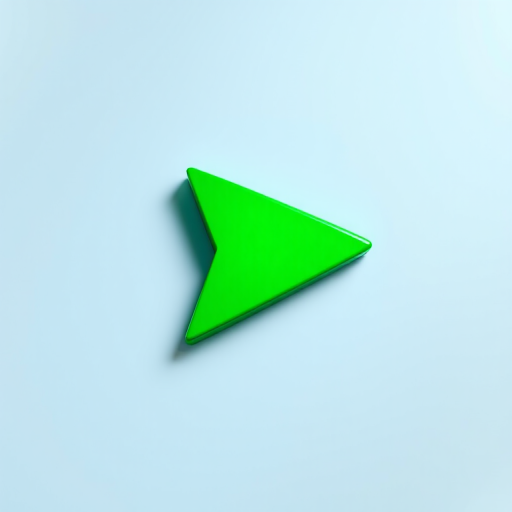 Create a vibrant green right arrow graphic with smooth gradients, sharp edges, and a glossy finish, taken with a DSLR camera at f/2.8 aperture, ISO 100, 50mm lens, in a flat lay view to enhance details and colors.