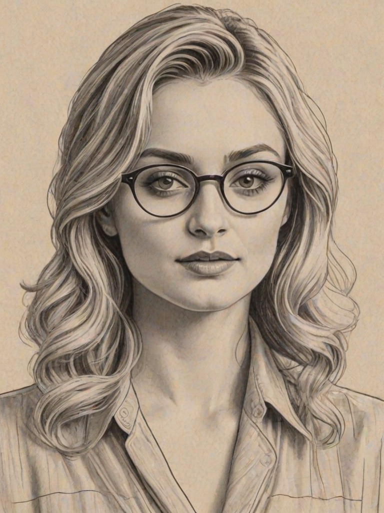Enchanting Aly & AJ, pencil sketch, portrait of Fascinating woman 1920s in glasses, hair style beatnik, outline, clear lines, fine lines, 8k