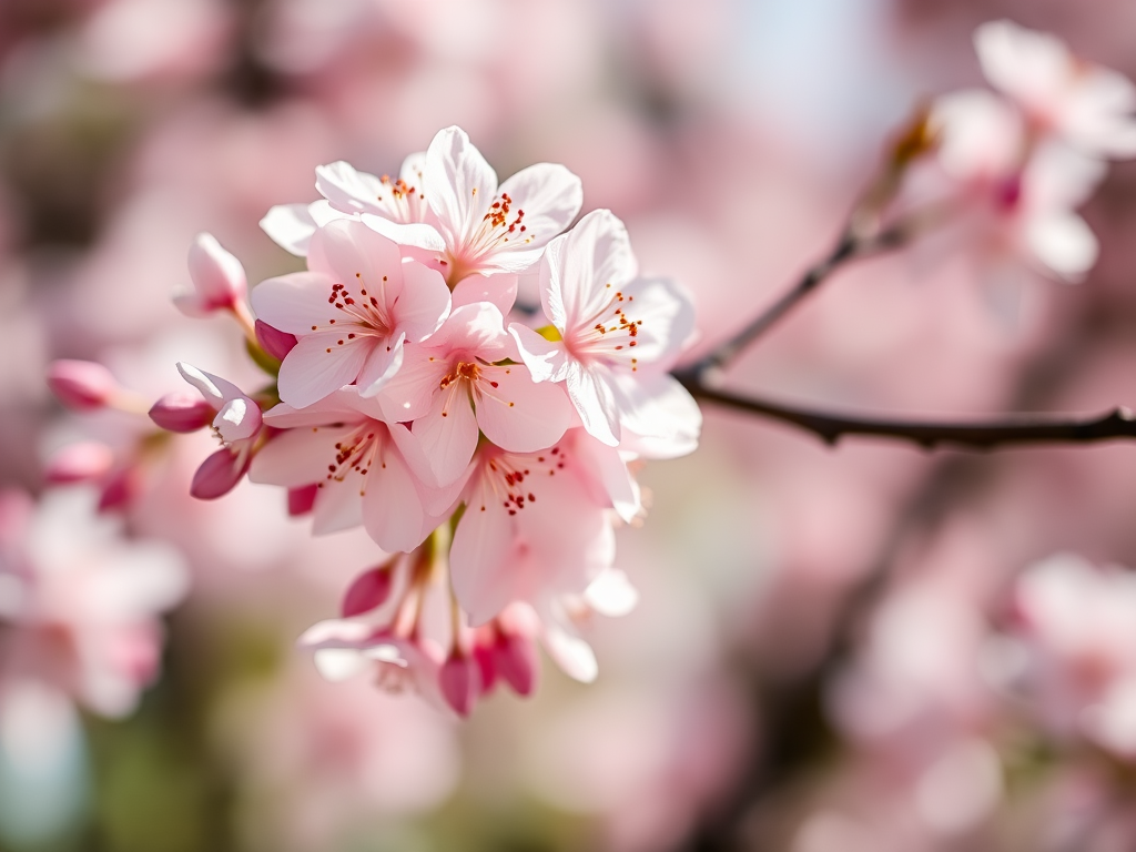 capture a close-up of cherry blossoms in soft focus with a bokeh background using a DSLR camera, 50mm lens, aperture f/1.8, ISO 200, shot in natural light for a dreamy effect