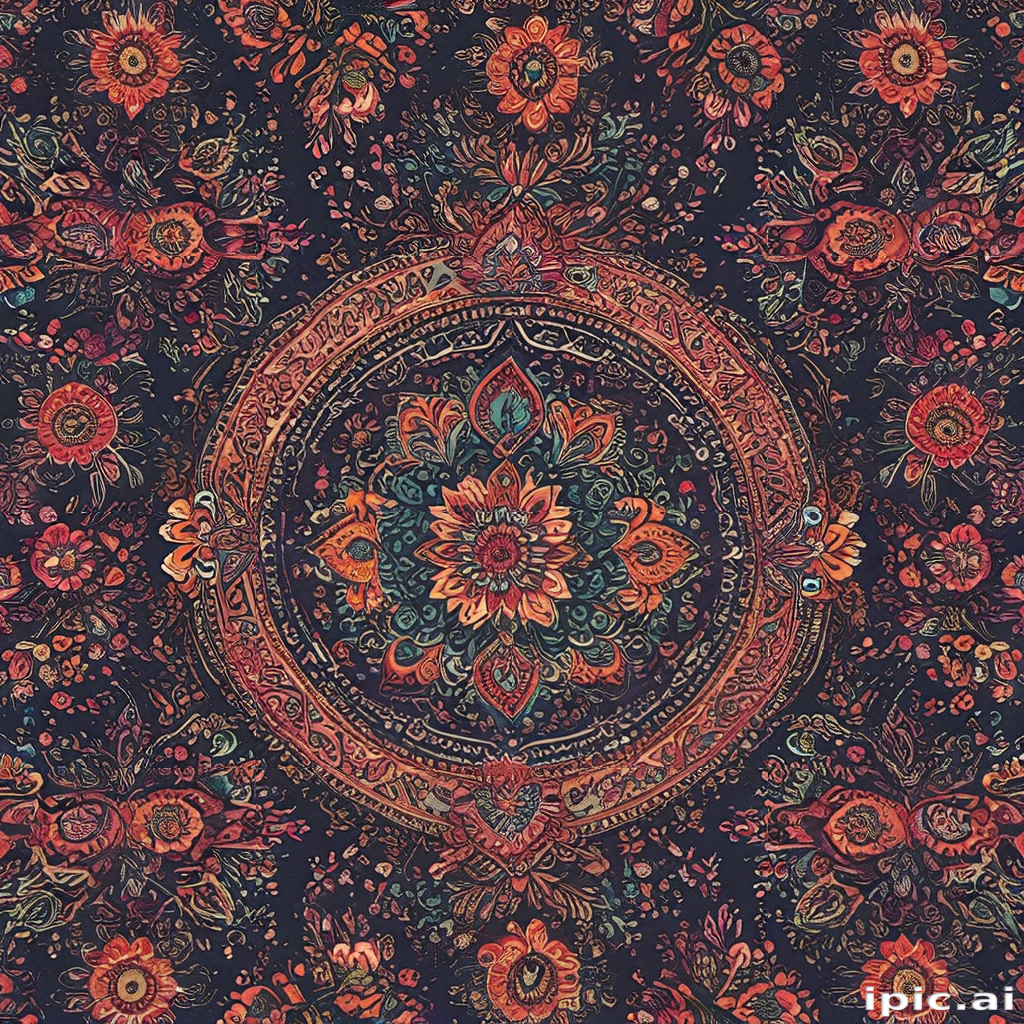 Intricate Floral Pattern with Rich Colors and Detailed Mandala Design