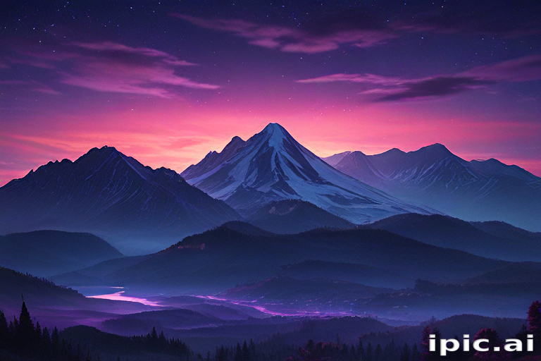 Majestic Mountain Range Under a Vibrant Twilight Sky at Dusk