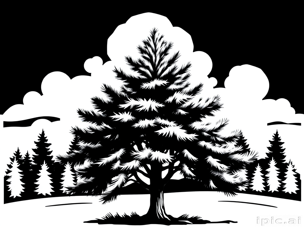 black and white pine tree clipart