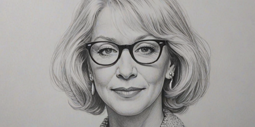 Beautiful Helen Mirren, pencil sketch, portrait of beautiful woman 60s in glasses, hair style beatnik, outline, clear lines, fine lines, 8k