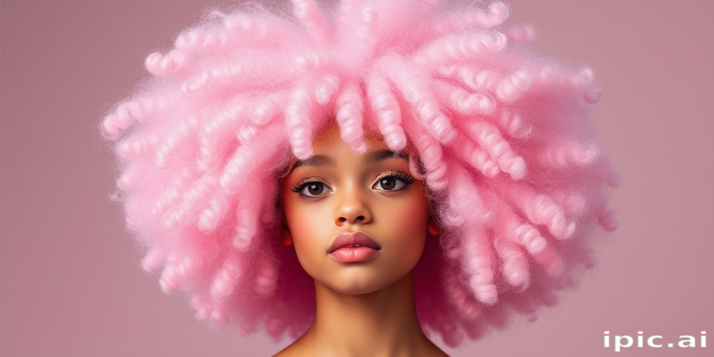 Whimsical cotton candy pink afro with subtle violet undertones, Cloud's hair defies gravity with its voluminous and airy texture, creating a soft and dreamy silhouette