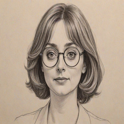 Appealing Rachel Dratch, pencil sketch, portrait of Alluring woman 1974s in glasses, hair style beatnik, outline, clear lines, fine lines, 8k