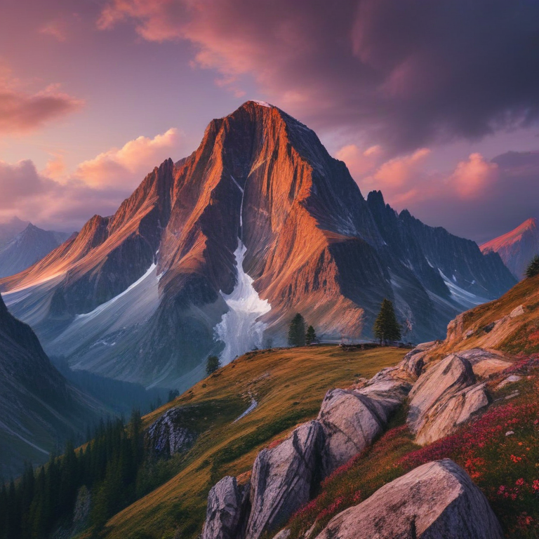 Majestic Mountain Landscape at Sunset with Vibrant Colors and Serenity