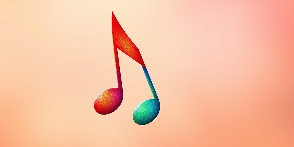 Create a vibrant illustration of two colorful musical notes overlapping on a gradient background, captured with a DSLR camera, 50mm lens, f/1.8 aperture, ISO 100, and a macro view to enhance details and colors.