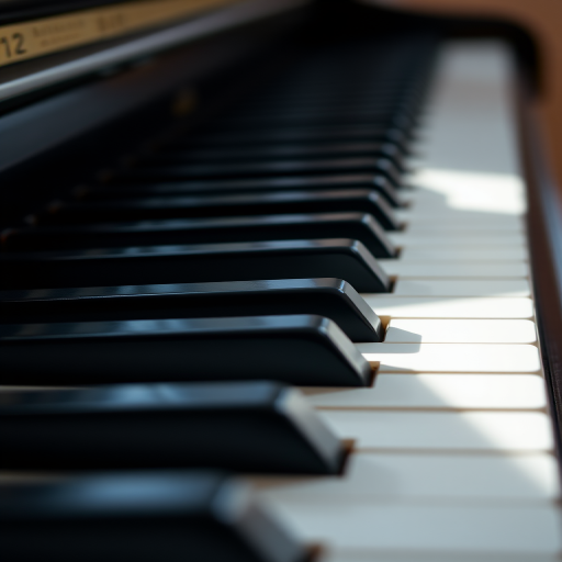 Close-up of piano keys, focusing on the contrast between black and white keys, natural lighting, depth of field set to f/2.8, ISO 100, 50mm lens, macro photography style, DSLR camera.